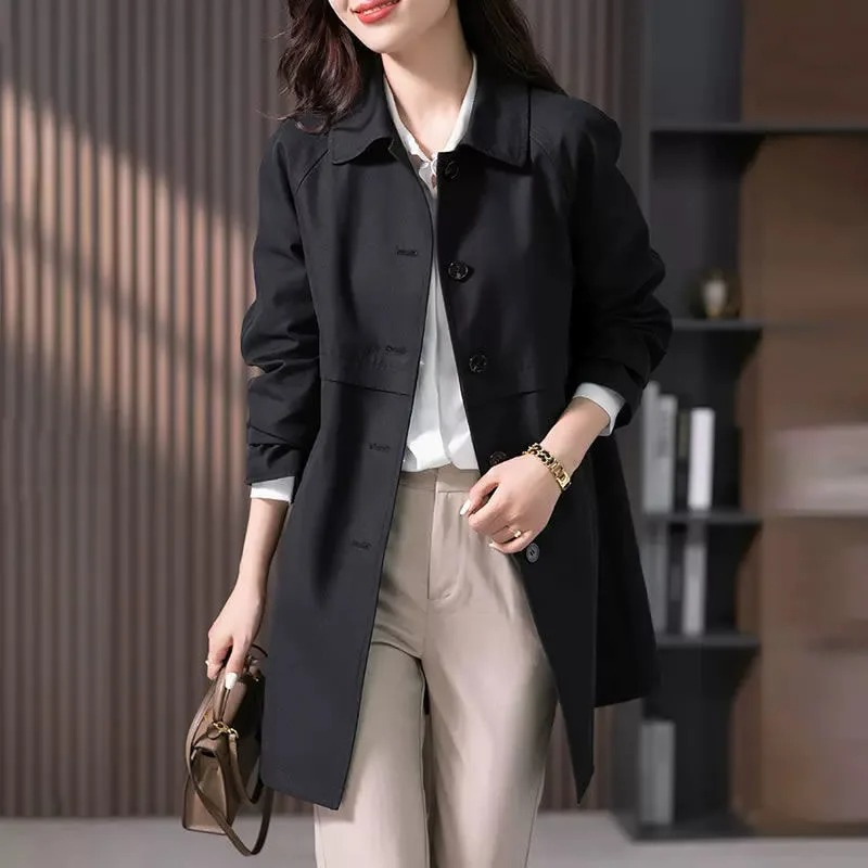 Dames Trenchcoat - Lange Mantel met Kraag en Knoppen
