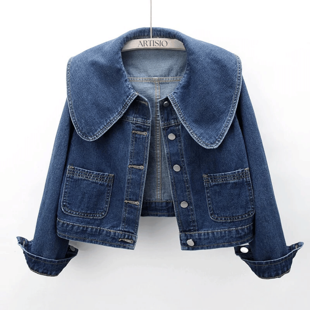 Women's Cropped Denim Jacket - Blue With Peter Pan Collar