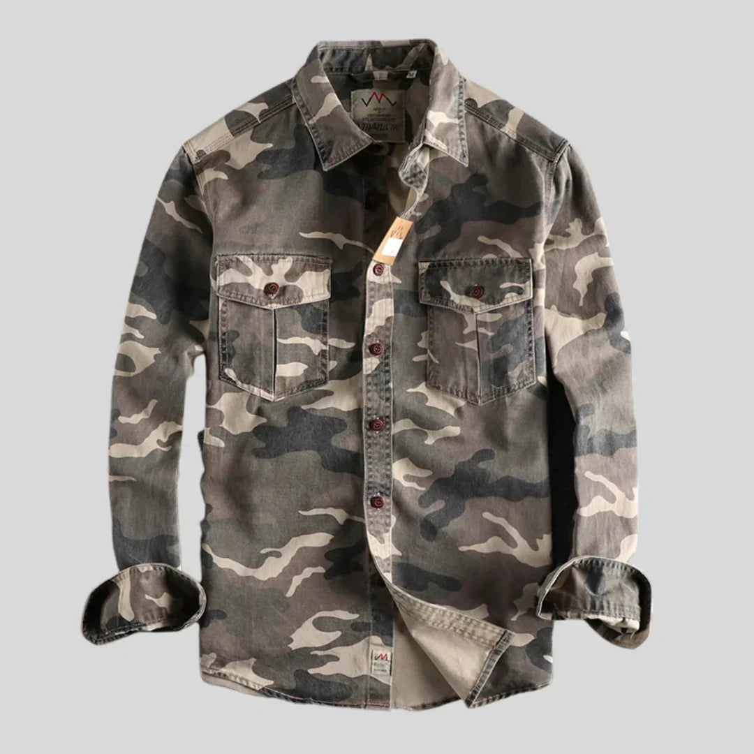 Heren Overhemd - Camouflageprint met Borstzakken en Lange Mouwen
