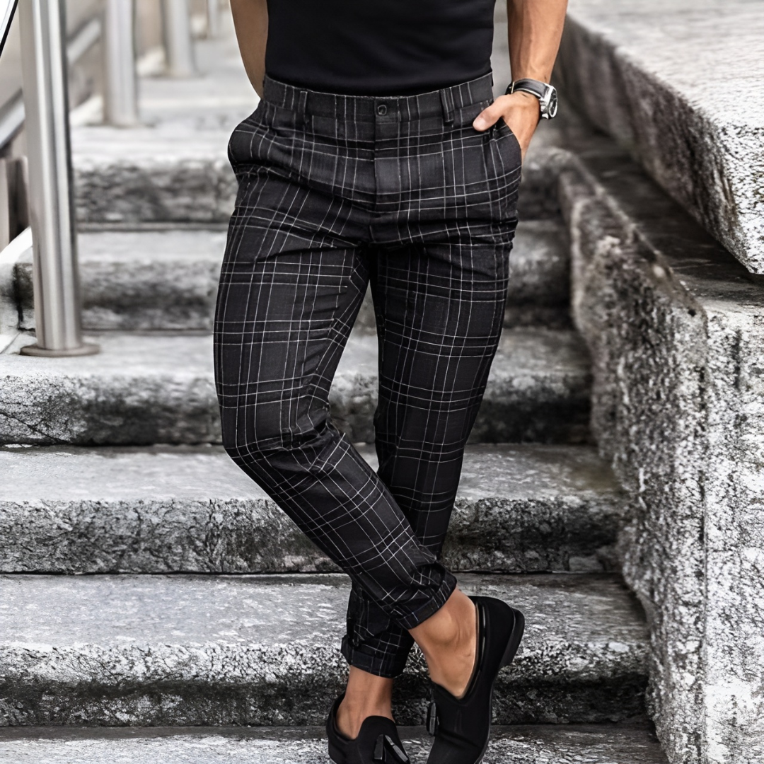 Heren Geruite Pantalon - Slim Fit en Middelhoge Taille