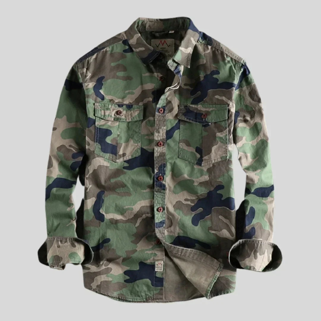 Heren Overhemd - Camouflageprint met Borstzakken en Lange Mouwen