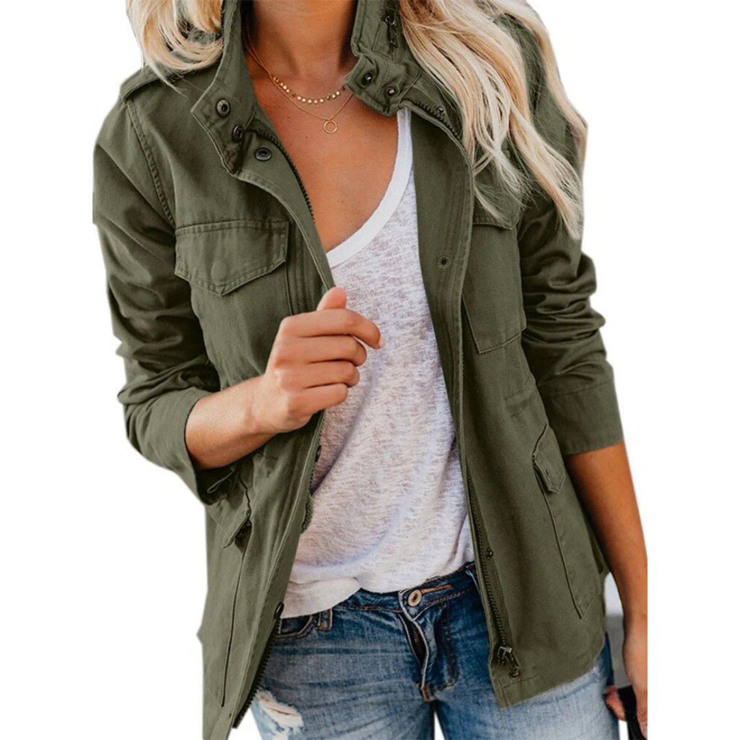 Women's Cargo Jacket - Short Fit With Stand-Up Collar