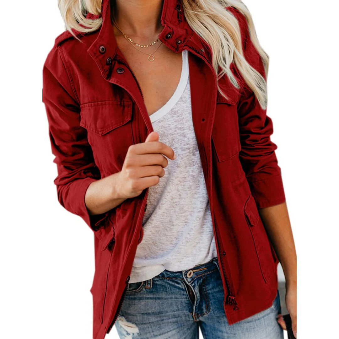 Women's Cargo Jacket - Short Fit With Stand-Up Collar