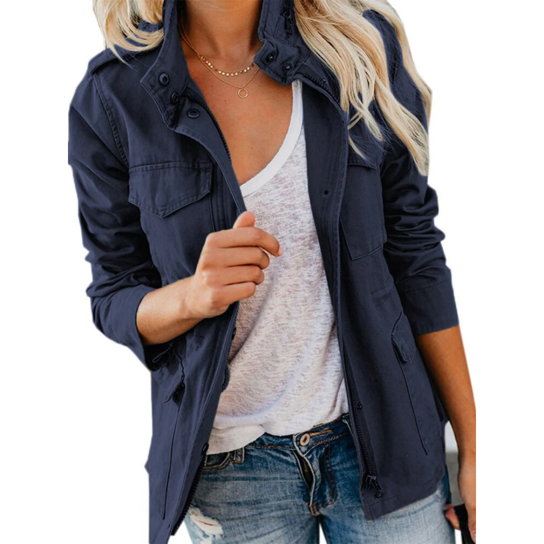 Women's Cargo Jacket - Short Fit With Stand-Up Collar