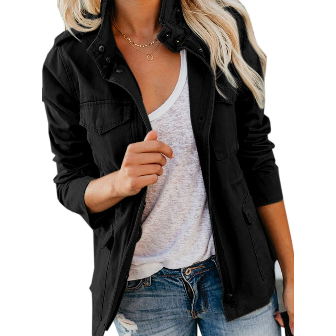 Women's Cargo Jacket - Short Fit With Stand-Up Collar