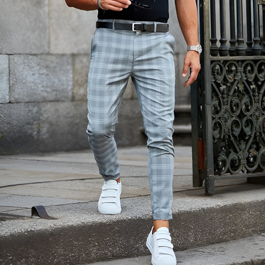 Heren Geruite Pantalon - Slim Fit en Middelhoge Taille
