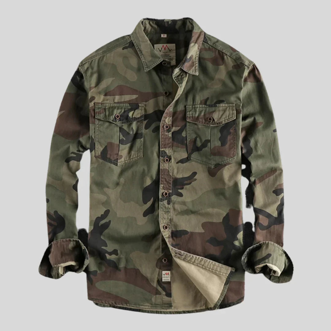 Heren Overhemd - Camouflageprint met Borstzakken en Lange Mouwen