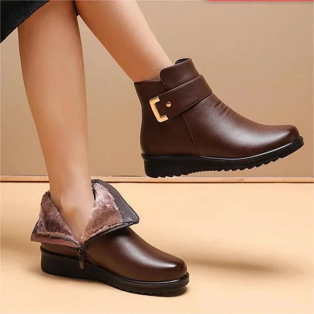 Women's Ankle Boots - Lined with Buckle Detail
