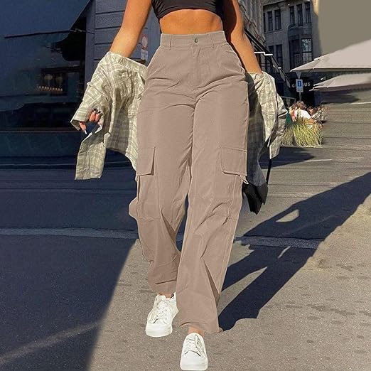Women's Cargo Pants - Loose Fit with High Waist and Pockets
