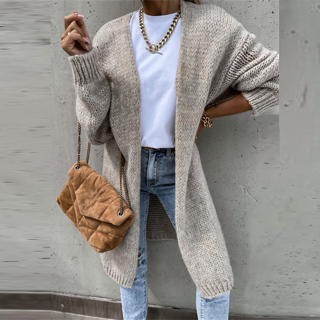Women's Long Knitted Cardigan - Open Front Model