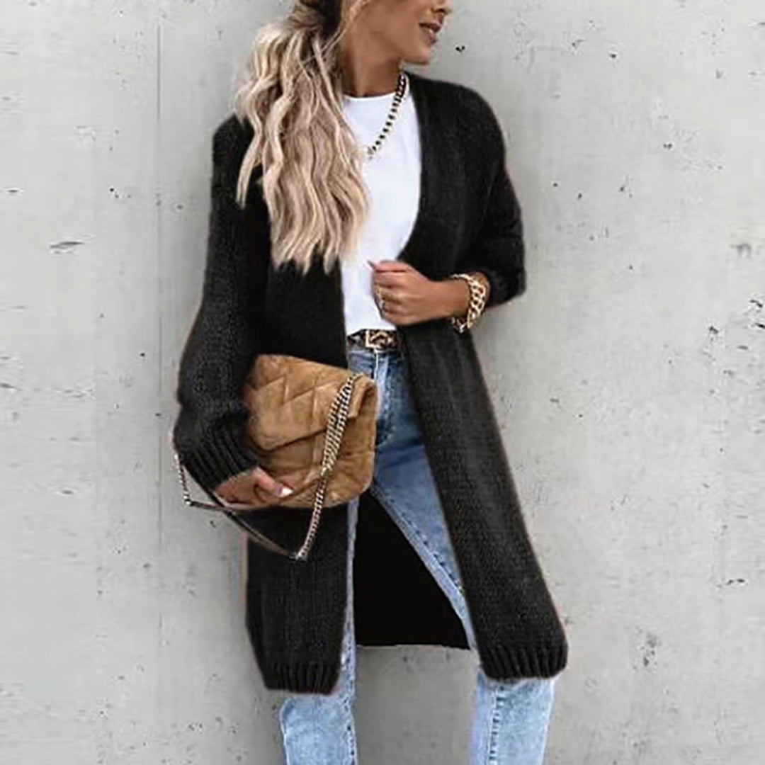 Women's Long Knitted Cardigan - Open Front Model