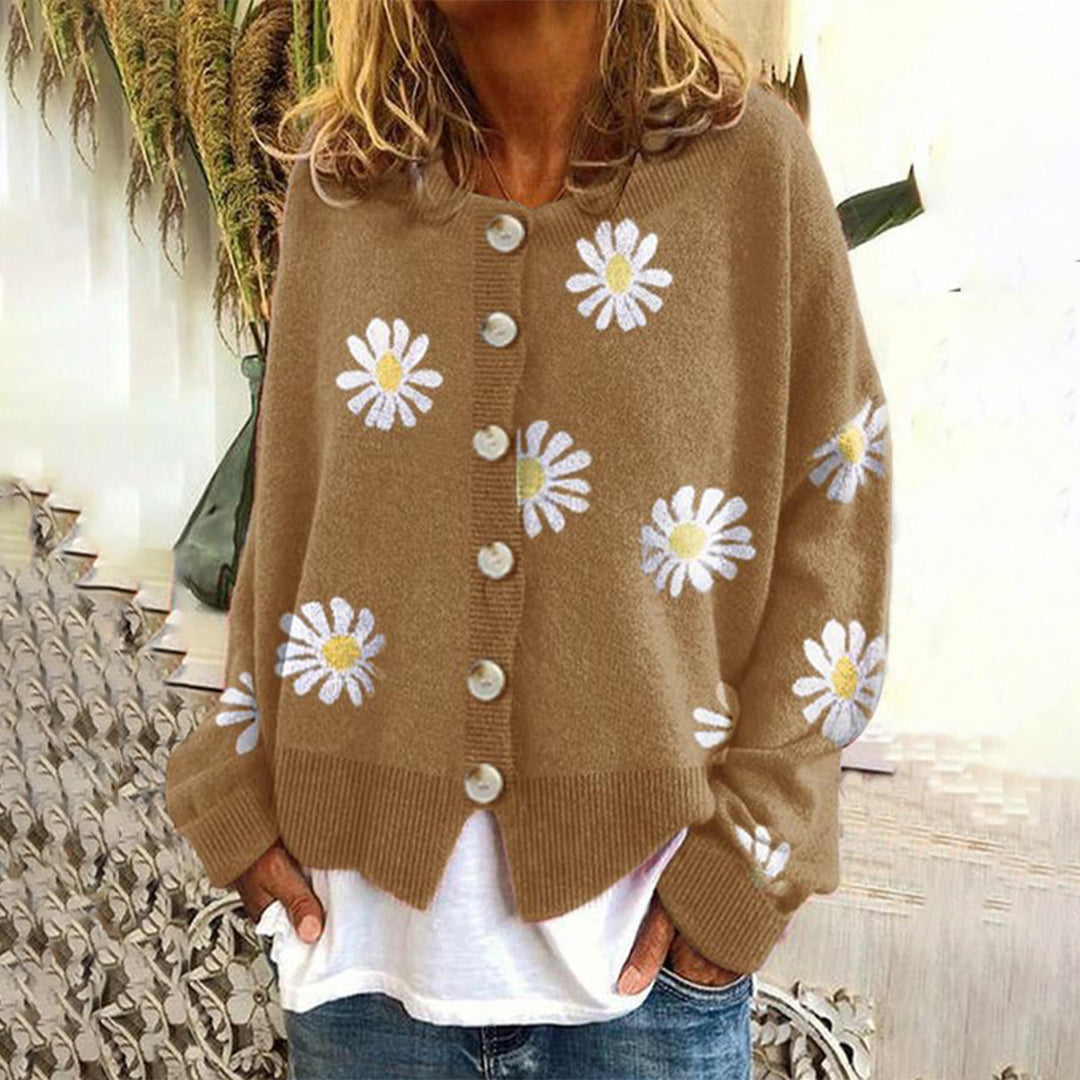 Women's Floral Cardigan - Knitted with Buttons