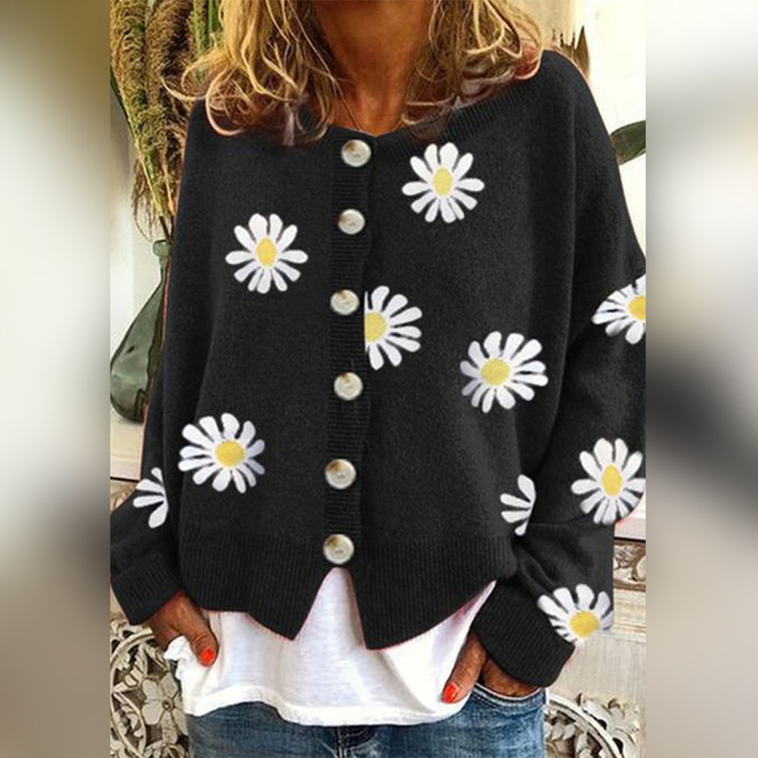 Women's Floral Cardigan - Knitted with Buttons