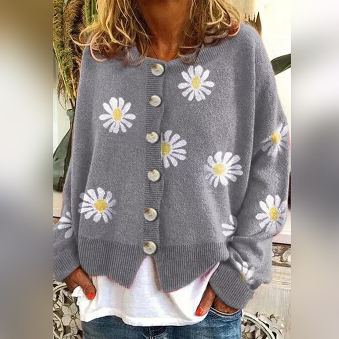 Women's Floral Cardigan - Knitted with Buttons