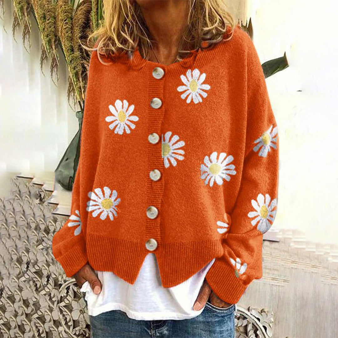 Women's Floral Cardigan - Knitted with Buttons