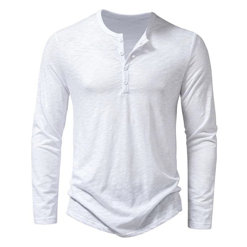 Heren Henley Shirt - Met Lange Mouwen en Knopen