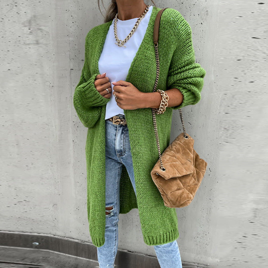 Women's Long Knitted Cardigan - Open Front Model