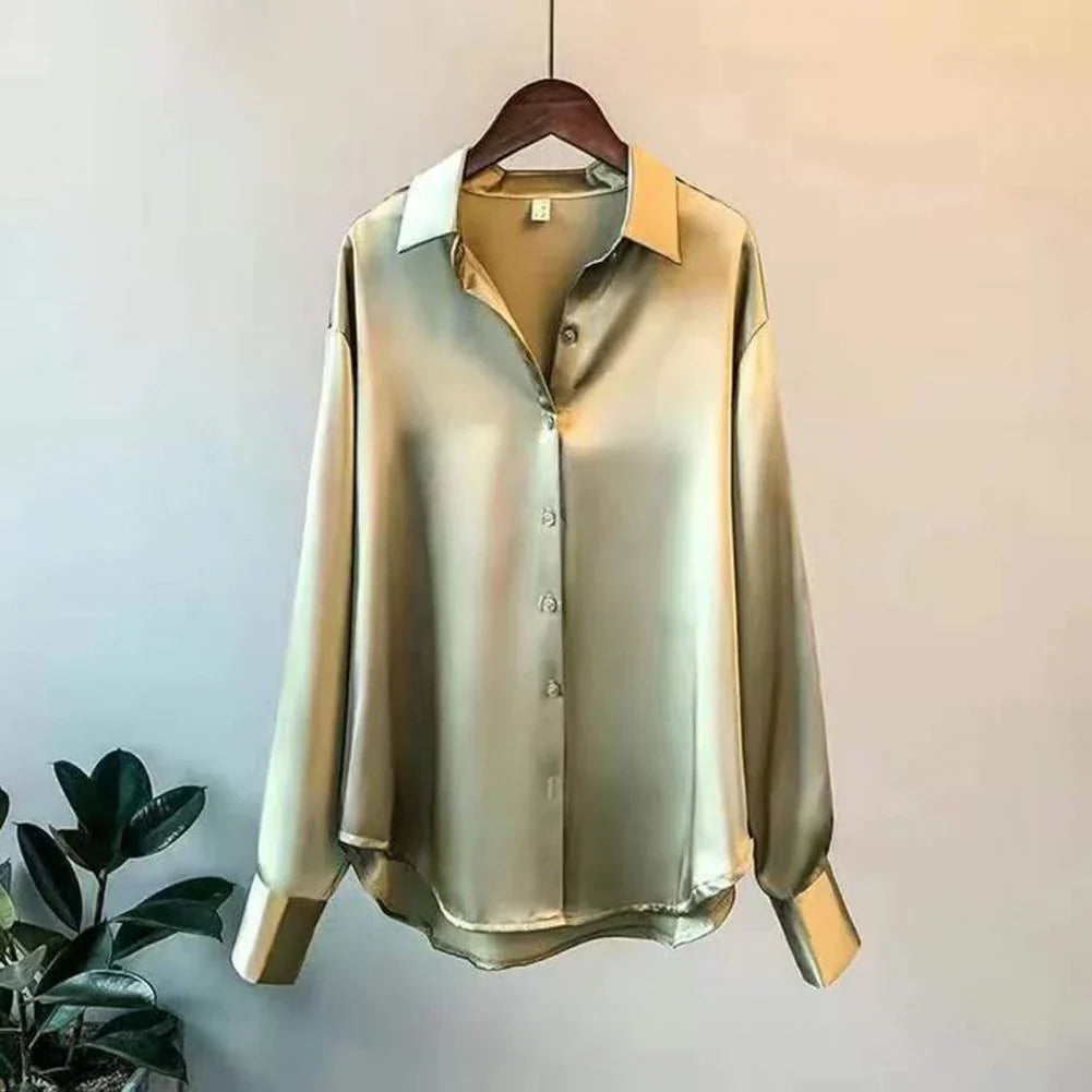 Dames Blouse - Lange Mouwen met Knoopsluiting en Glansafwerking