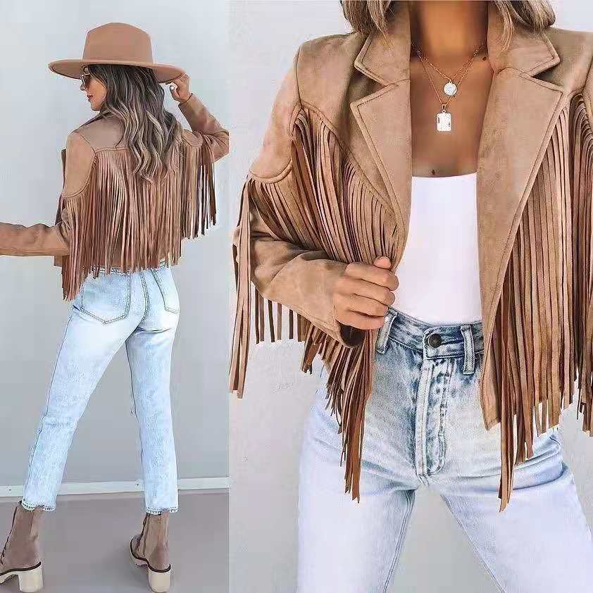 Women's Jacket with Fringes - Short Cowboy Jacket
