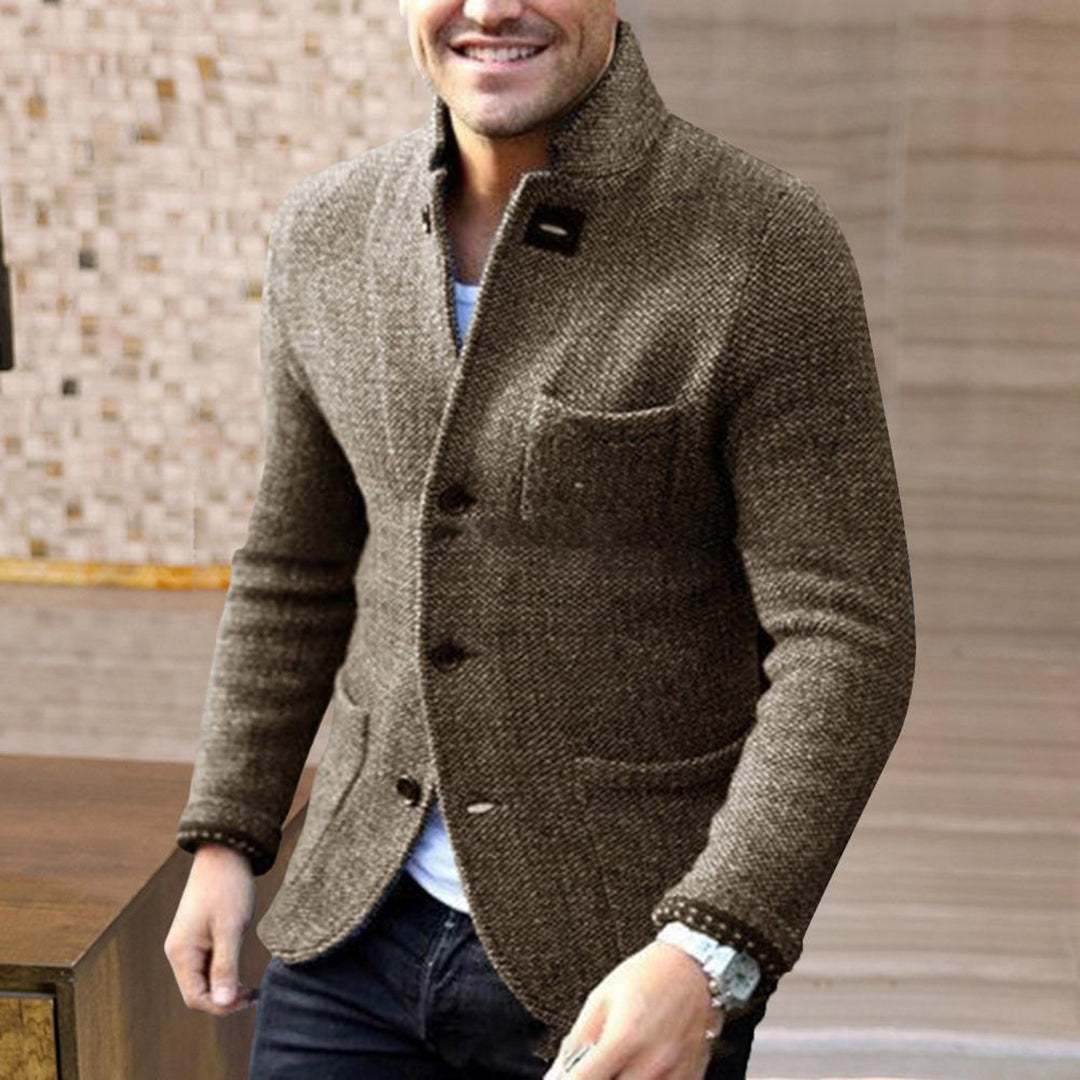 Heren Vest met Opstaande Kraag - Gebreide Cardigan met Knopen