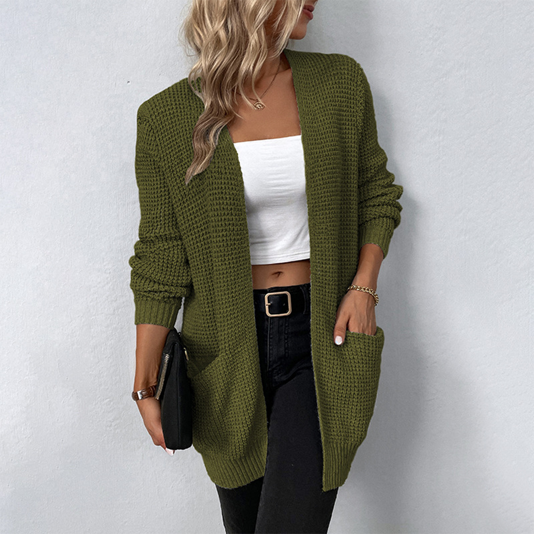 Women's Knitted Cardigan - Loose Fit with Pockets and Open Front