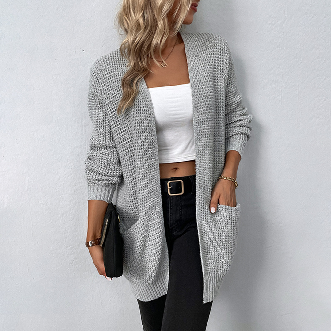 Women's Knitted Cardigan - Loose Fit with Pockets and Open Front