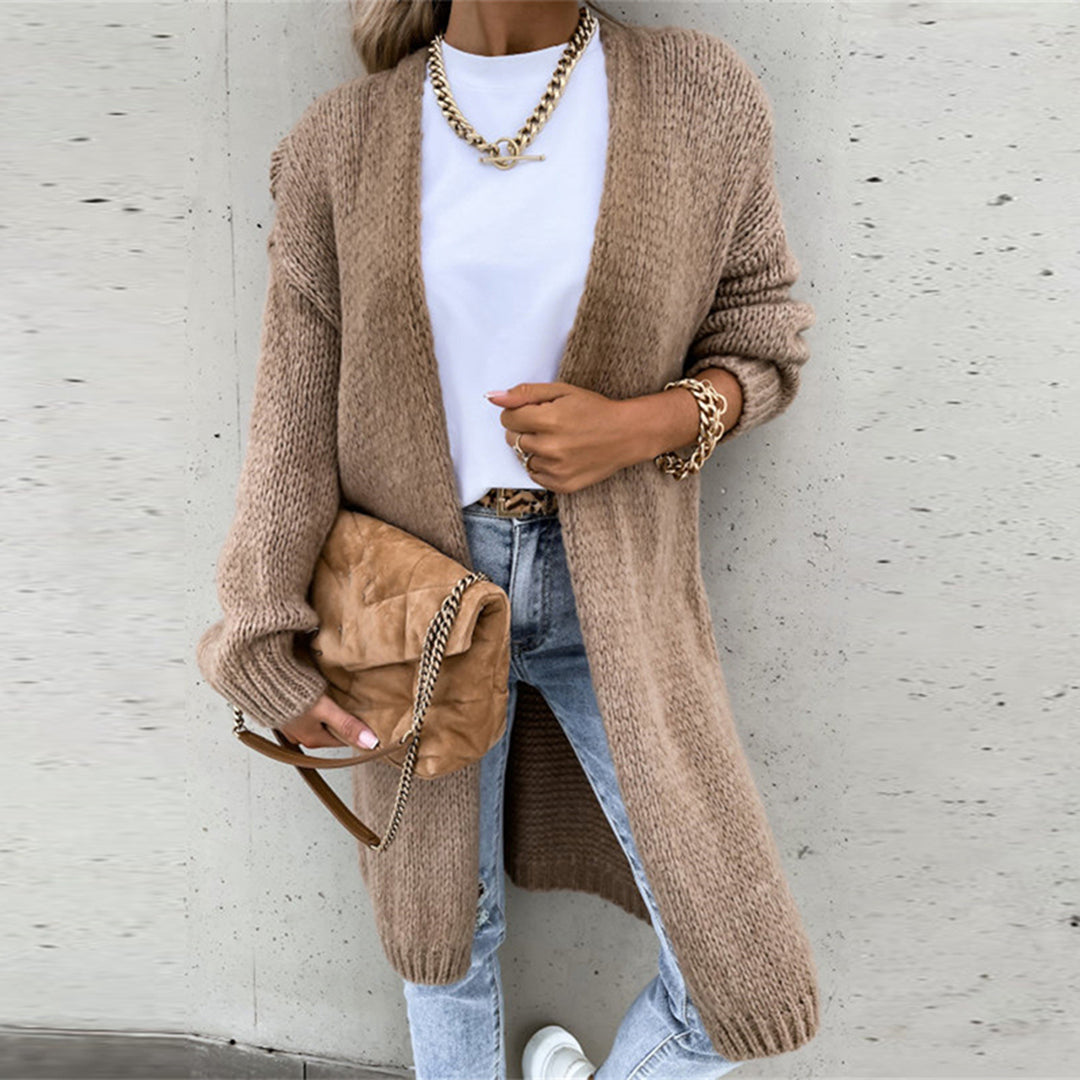 Women's Long Knitted Cardigan - Open Front Model
