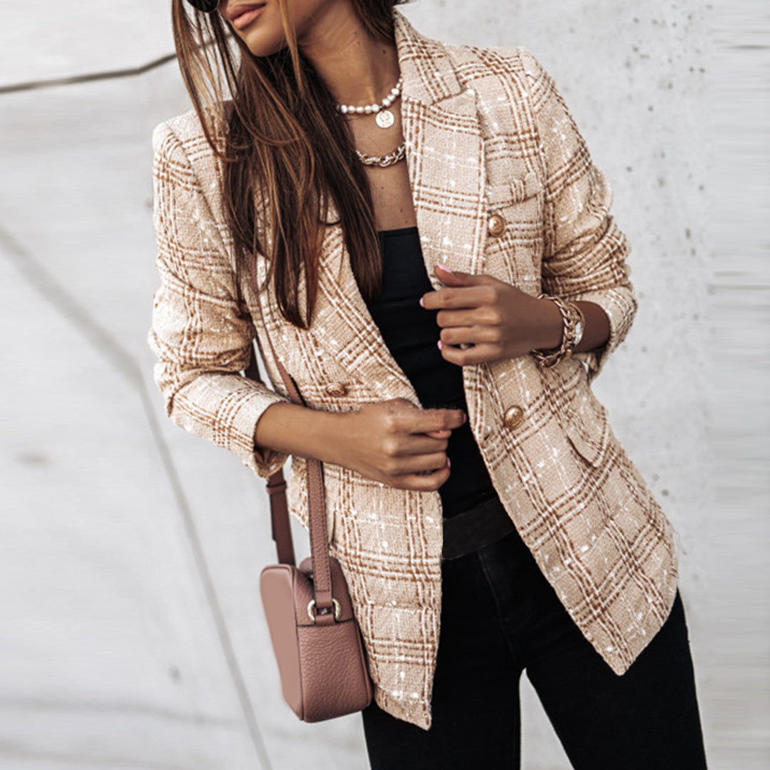 Dames Double-Breasted Blazer - Geruit Patroon