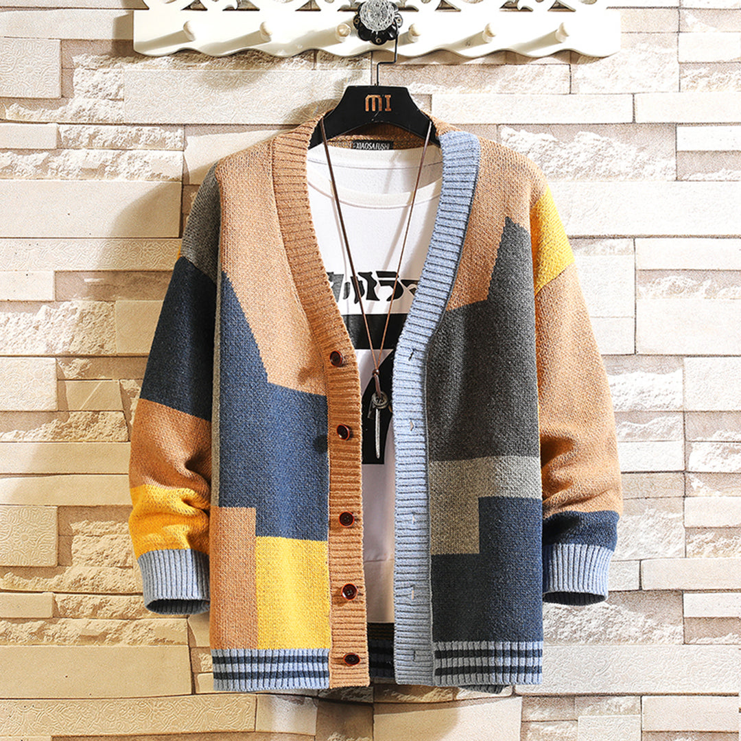 Heren Knopenvest - Gebreide Trui met Patchwork Patroon