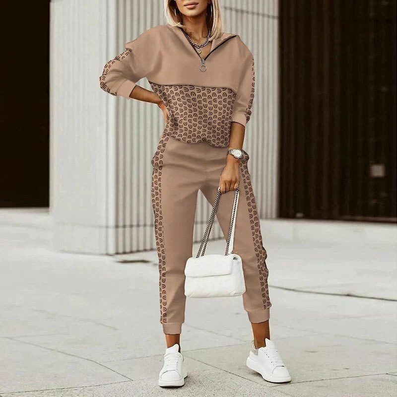 Dames Tweedelige Set - Hoodie met Joggingbroek in Geometrische Print