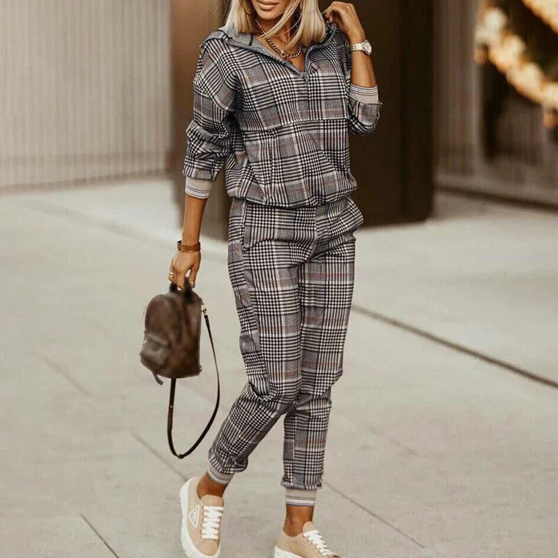 Dames Tweedelige Set - Hoodie met Joggingbroek in Geometrische Print