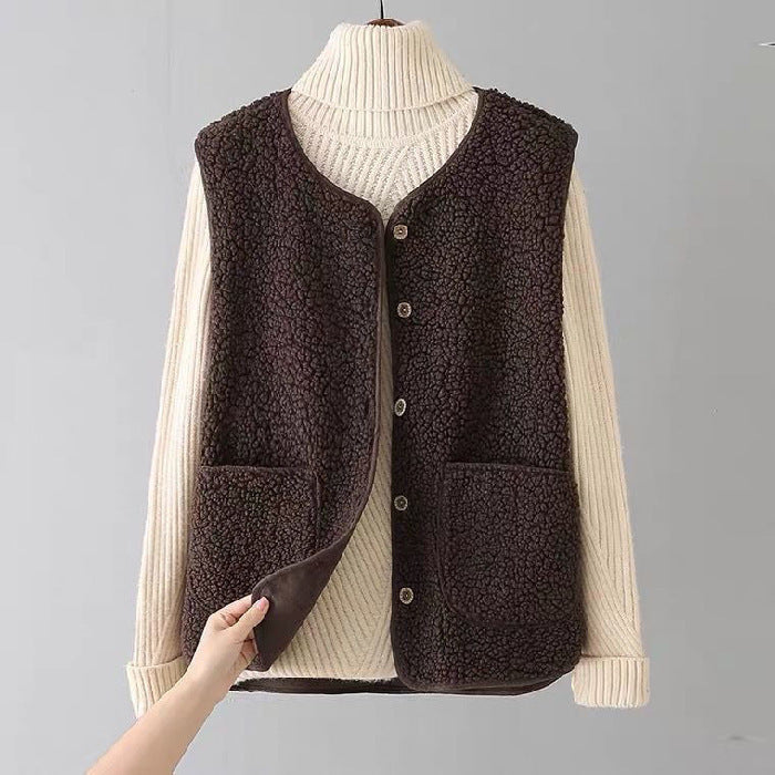 Ladies Teddy Vest - Sleeveless Bodywarmer with Buttons