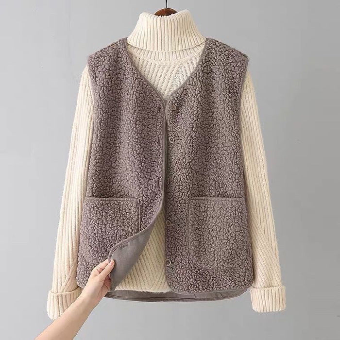 Ladies Teddy Vest - Sleeveless Bodywarmer with Buttons