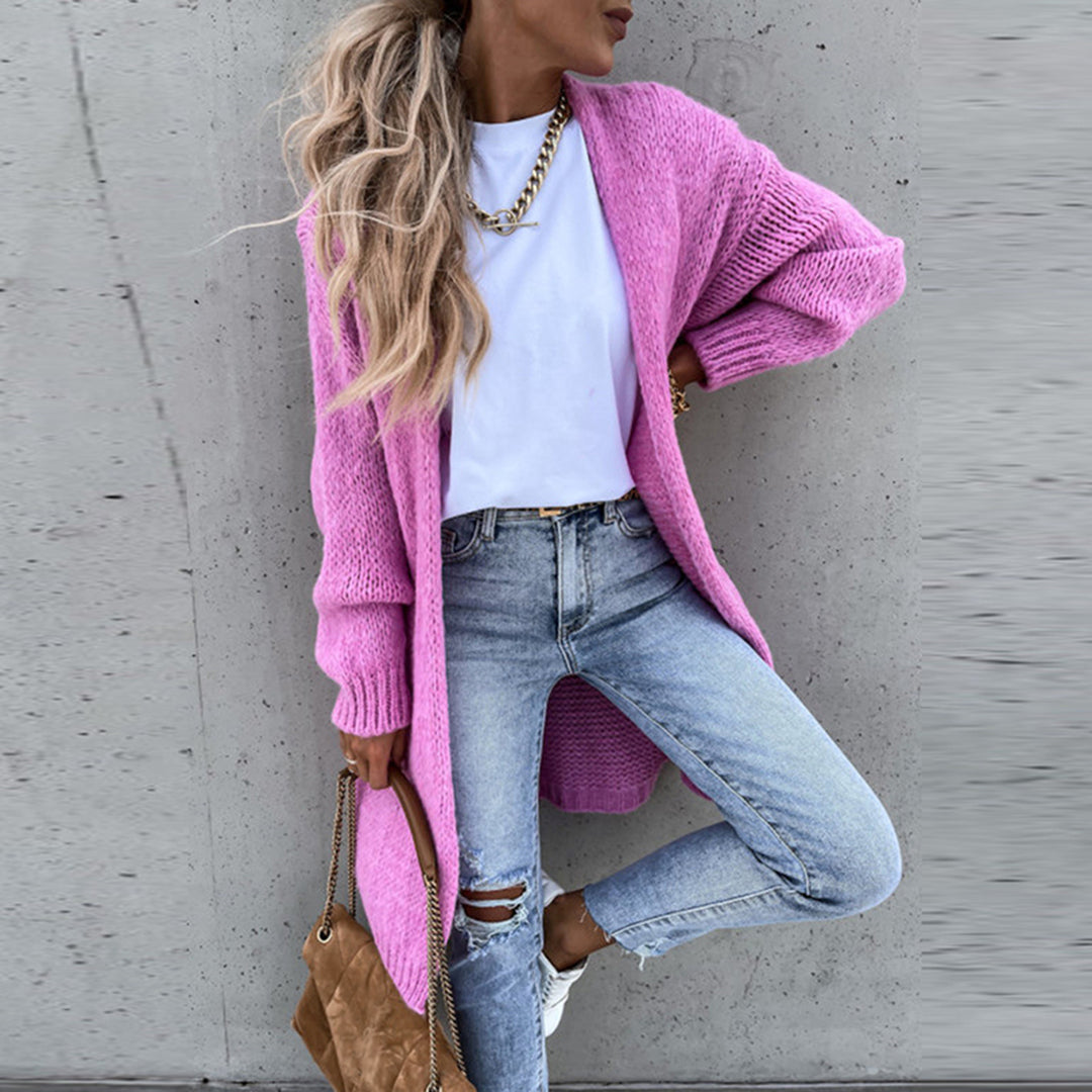 Women's Long Knitted Cardigan - Open Front Model