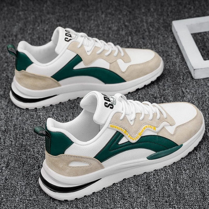 Heren Sneakers - Tweekleurig met Panelen en Vetersluiting