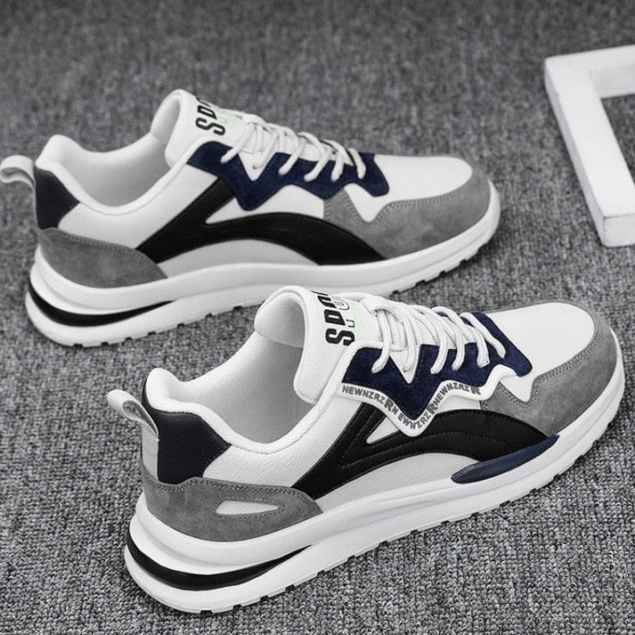 Heren Sneakers - Tweekleurig met Panelen en Vetersluiting