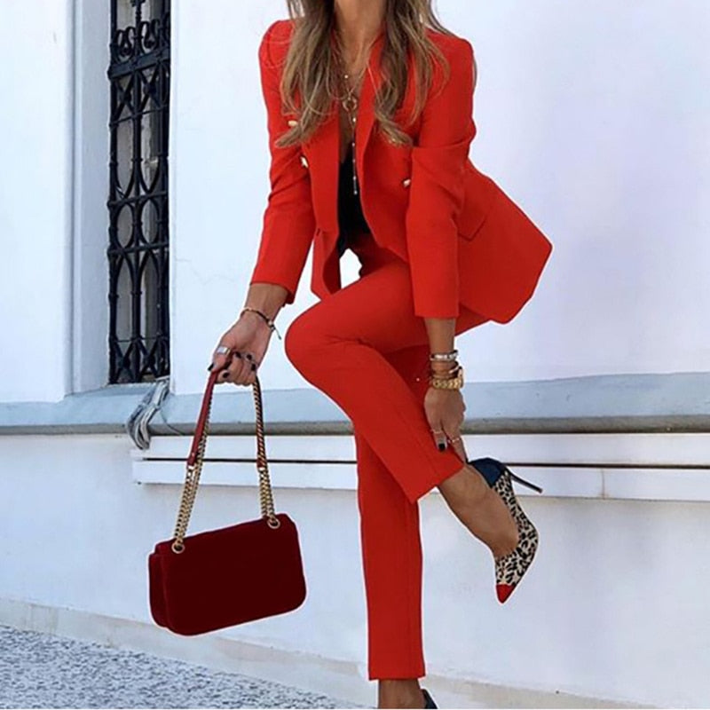 Women's Two-Piece Suit - Set with Blazer and Trousers