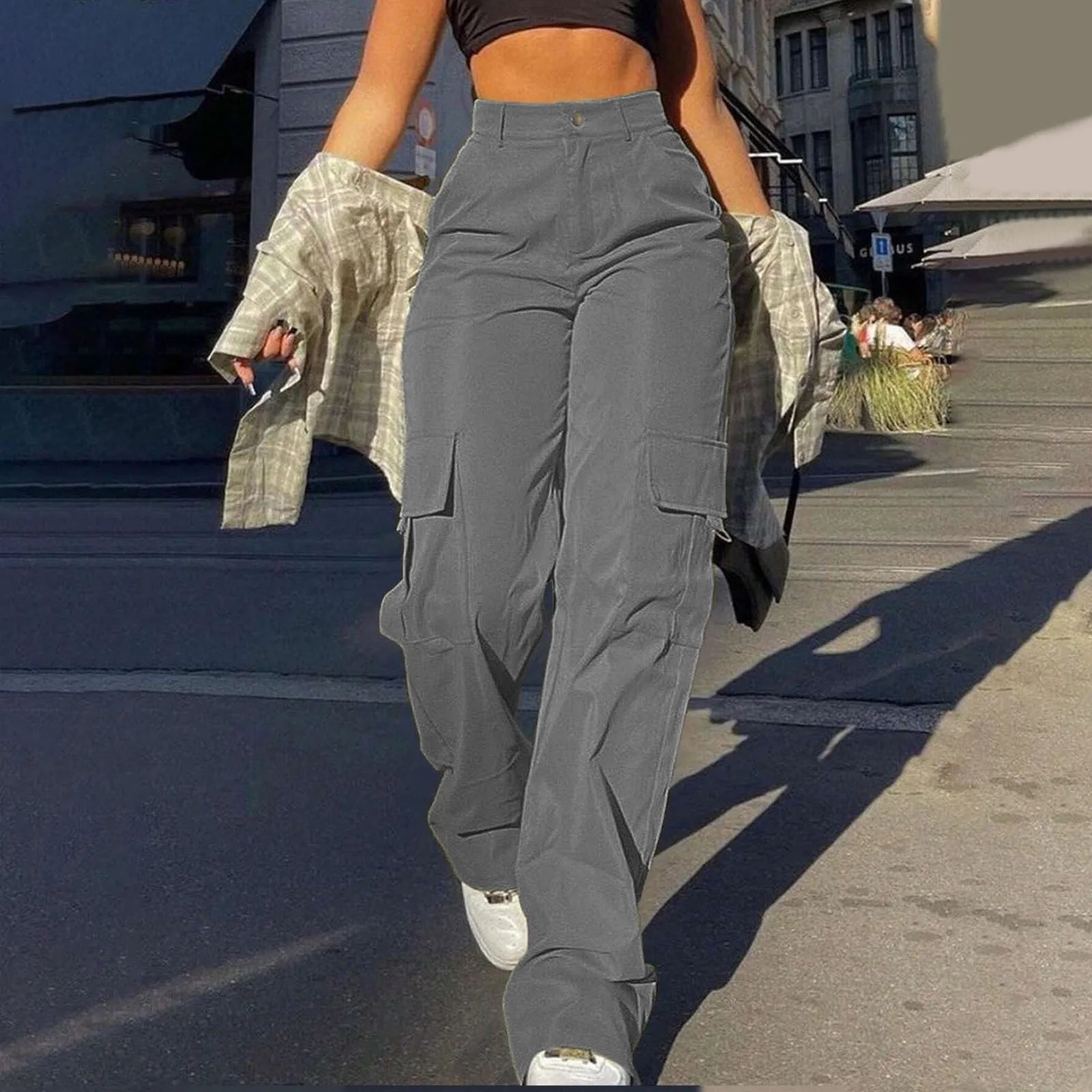 Women's Cargo Pants - Loose Fit with High Waist and Pockets