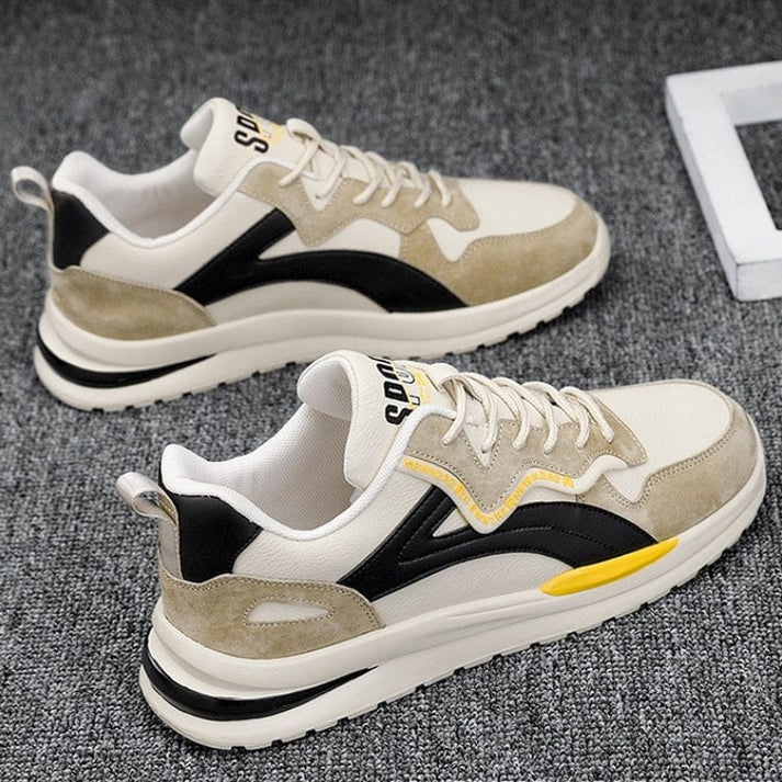 Heren Sneakers - Tweekleurig met Panelen en Vetersluiting