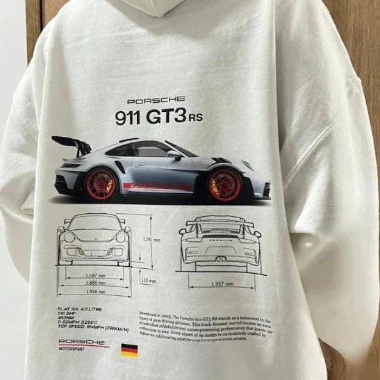 Unisex Hoodie with Car Print - Sweater with Print on the Back