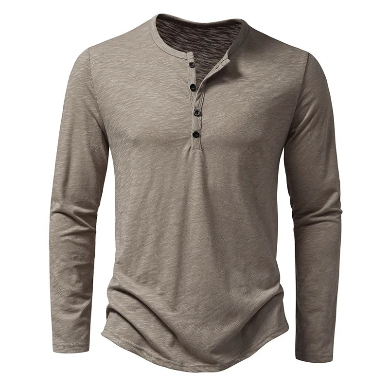 Heren Henley Shirt - Met Lange Mouwen en Knopen