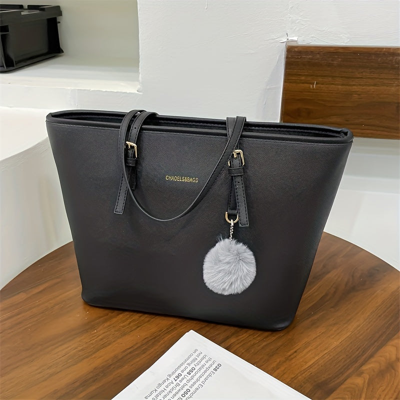 Dames Zwarte Tote Bag - Met Pompon Sleutelhanger