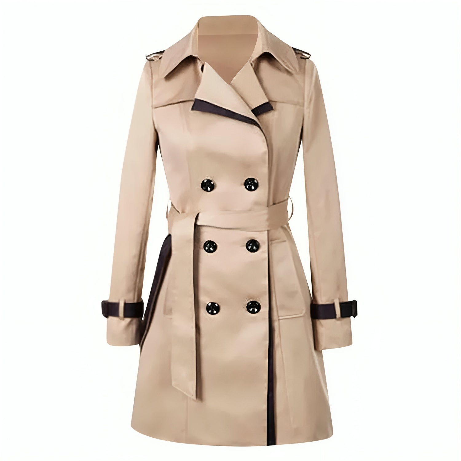 Dames Getailleerde Trenchcoat - Double-Breasted met Contrasterende Bies