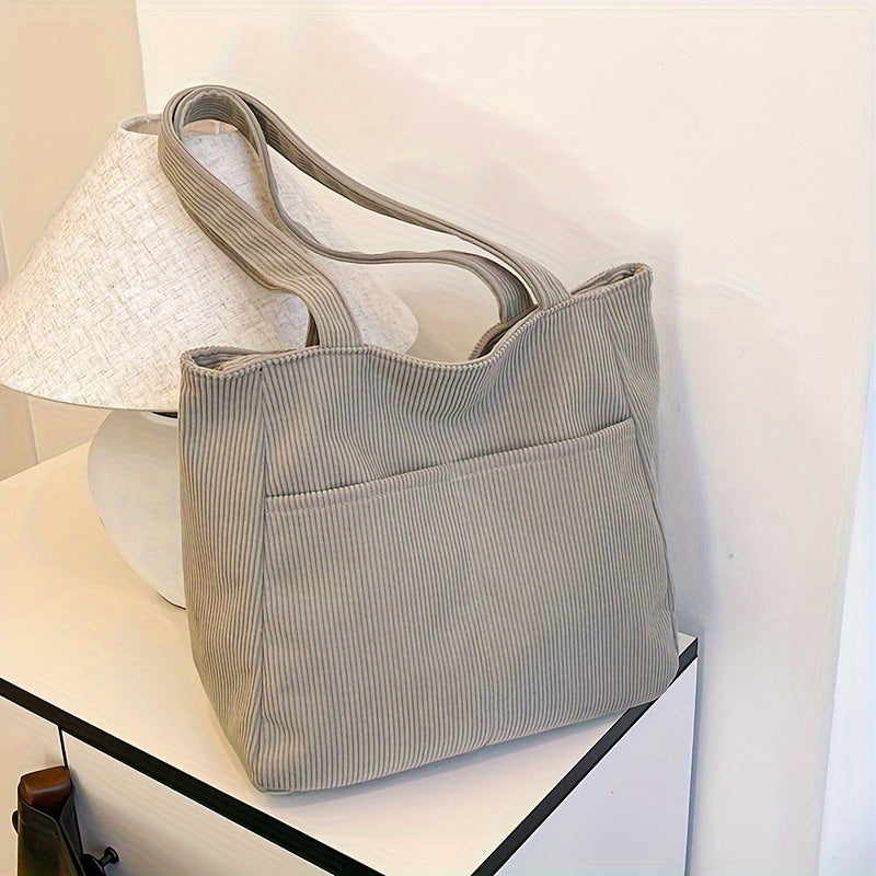Dames Ruime Tote Bag - Kaki met Voorvak