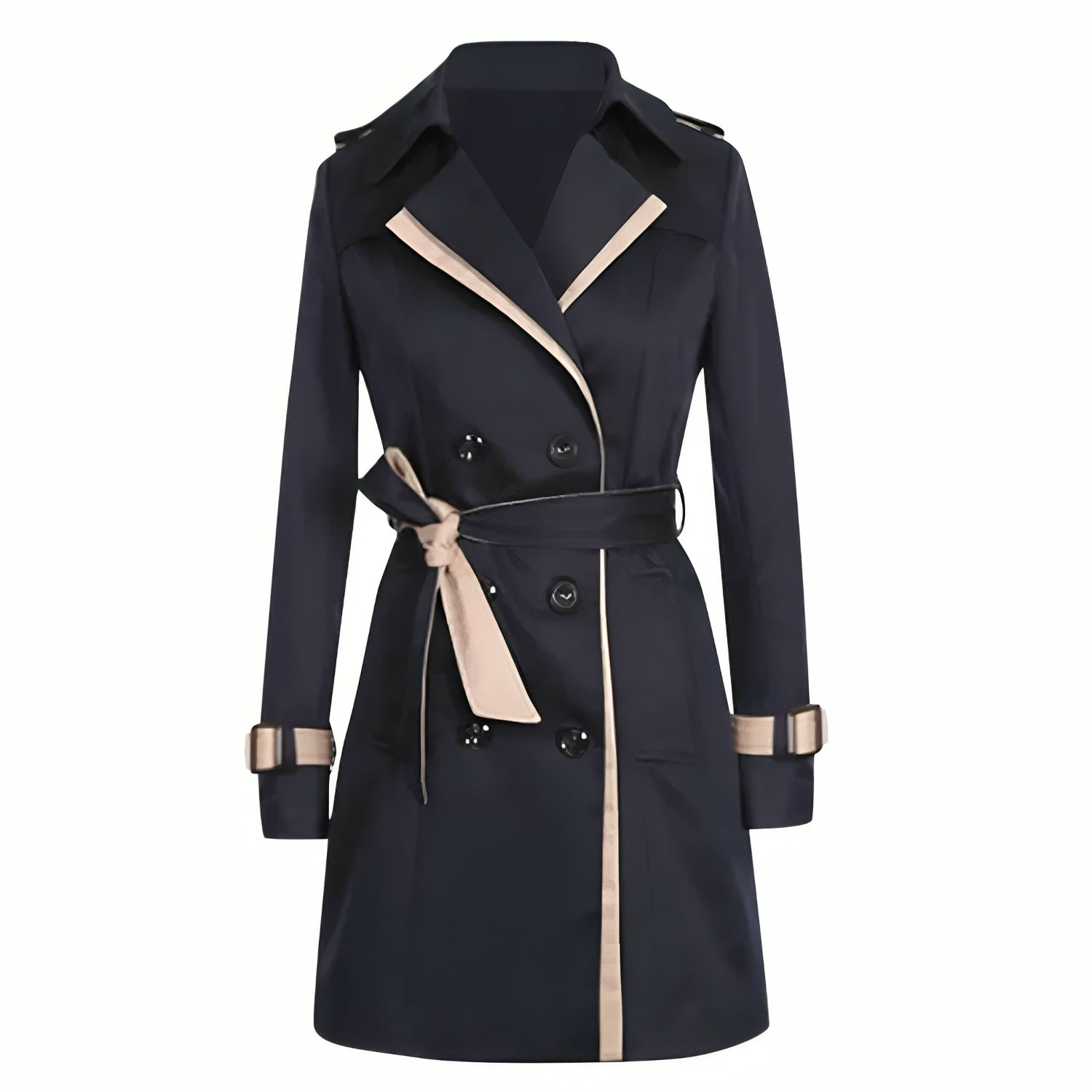 Dames Getailleerde Trenchcoat - Double-Breasted met Contrasterende Bies