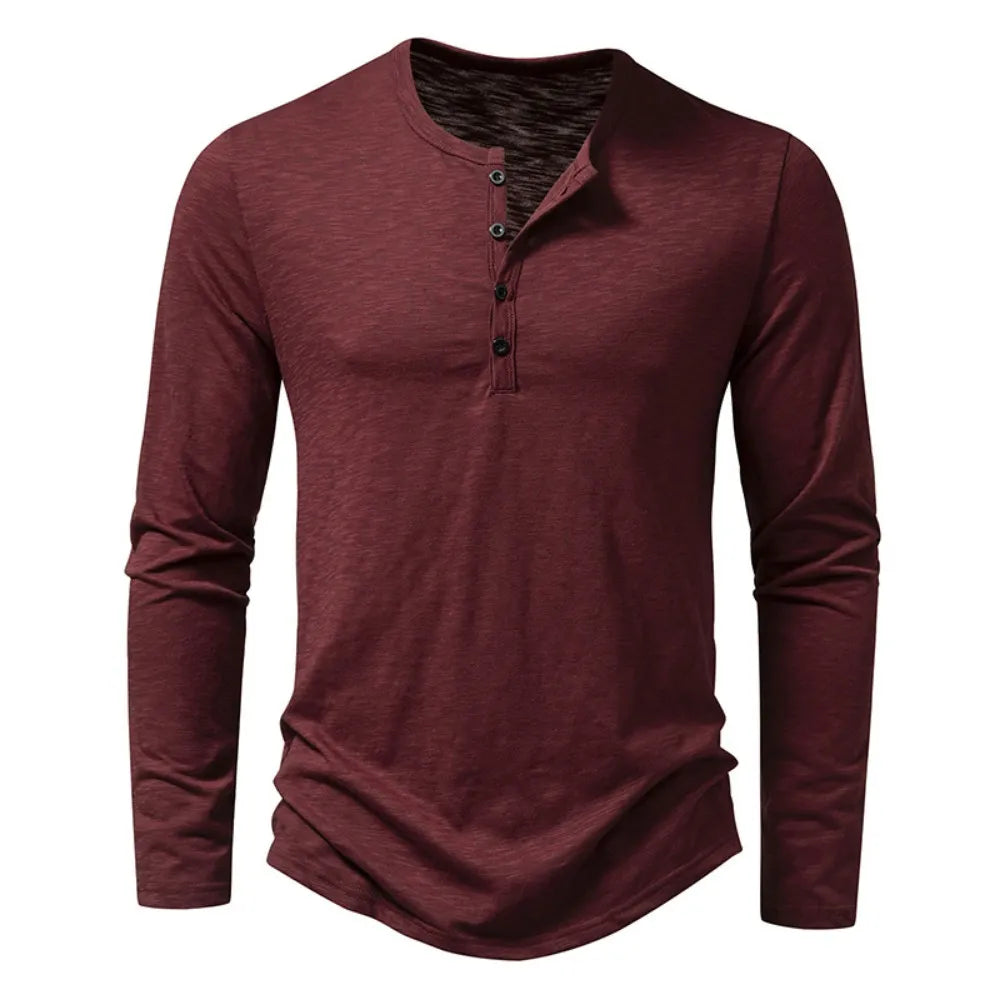 Heren Henley Shirt - Met Lange Mouwen en Knopen