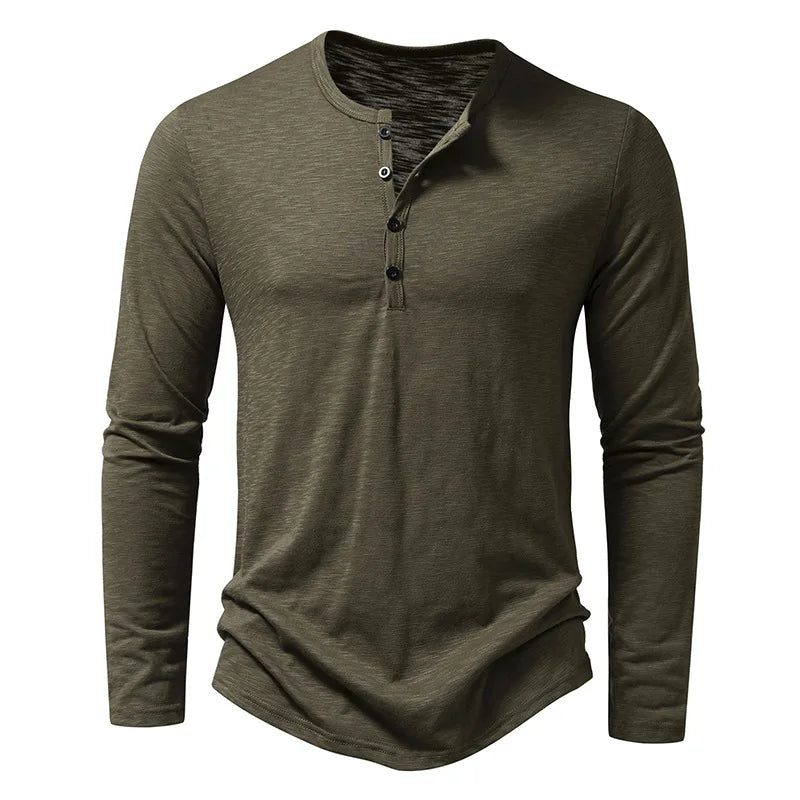 Heren Henley Shirt - Met Lange Mouwen en Knopen