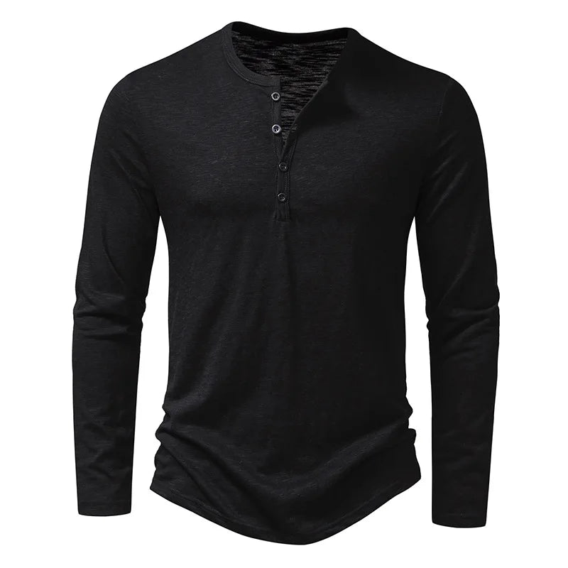 Heren Henley Shirt - Met Lange Mouwen en Knopen